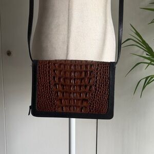 Brahmin Hillary Black and Brown Croc-Embossed Crossbody Bag